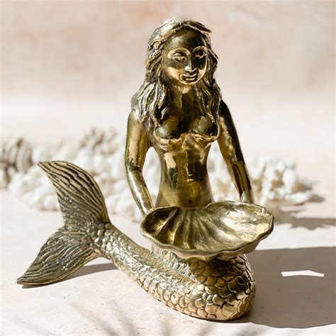 Mermaid Trinket Holder Brushed Gold Coral And Brass