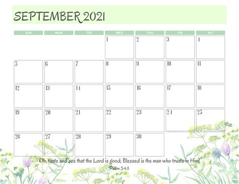 September 2021 Calendar Printable Scripture Cute Freebies For You