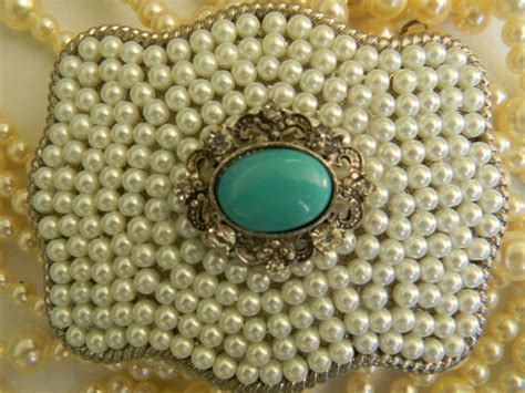 Items Similar To Tiffany Blue Pearl And Rhinestone Belt Buckle Womens