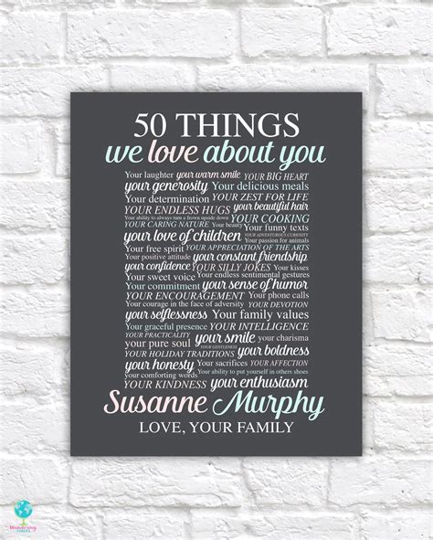 50th for gifts amazing birthday mom. 50 Things We Love About You, 50th Birthday Gift For Her ...