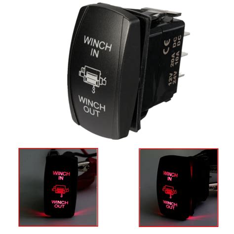 Red Dual Led Light Momentary Rocker Switch Laser Etched 20a 12v Winch