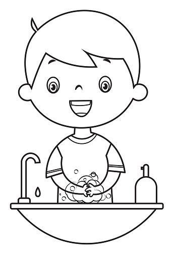 Buku Mewarnai Anak Lakilaki Mencuci Tangan Ilustrasi Stok Unduh