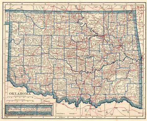 1914 Antique Oklahoma State Map Vintage Map Of Oklahoma Etsy Map Of