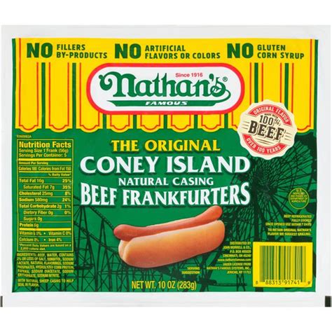 Nathan S Famous The Original Coney Island Natural Casing Beef Frankfurters Oz Instacart
