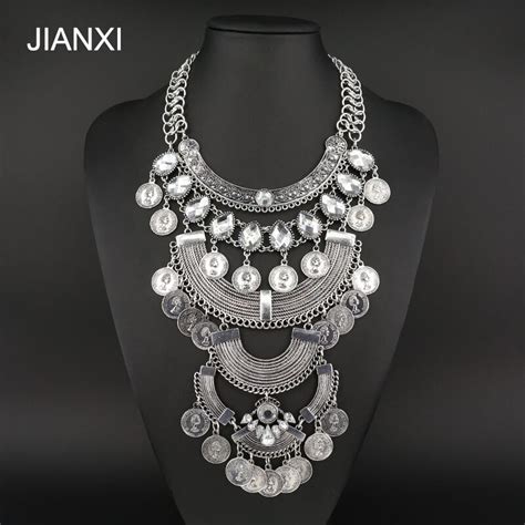 Jianxi Bohemian Necklace Chunky Crystal Vintage Maxi Statement For