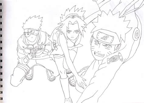 Naruto Team 7 Lineart By Anneleen On Deviantart Naruto Squad 7 And 10