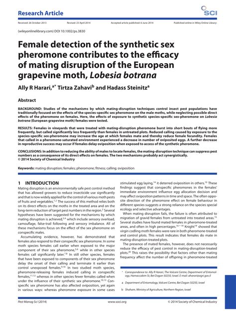 pdf female detection of the synthetic sex pheromone contributes to the efficacy of mating