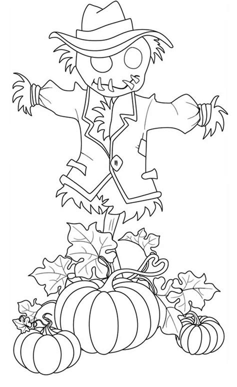 Pumpkins And Scarecrow Pumpkins Coloring Page : Kids Play Color