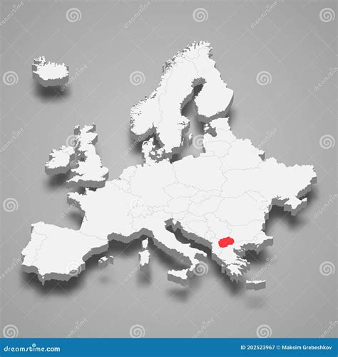 North Macedonia Country Location Within Europe 3d Map Stock
