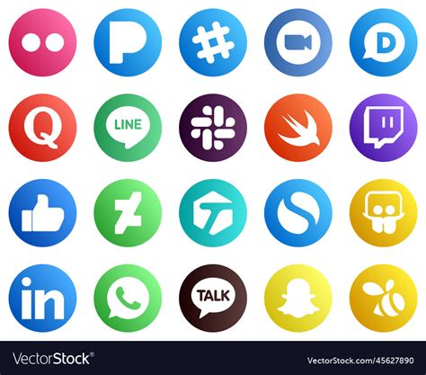 20 Unique Social Media Icons Such As Deviantart Vector Image