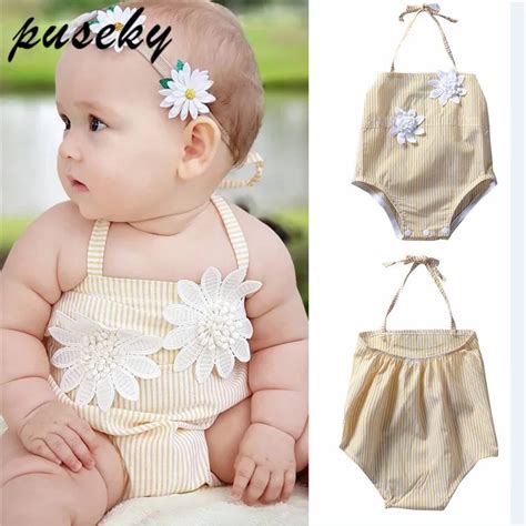 Summer Beach Baby Girl Sunflower Lace Halter Romper Newborn Kids