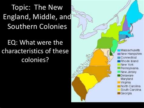 New England Middle And Southern Colonies Map