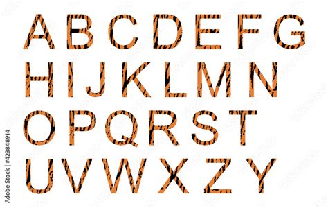 Tiger Alphabet Vector Font With Wild Pattern Vector Illustration