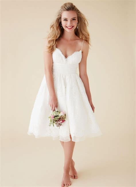 Discountcute Short Beach Wedding Dresses V Neck Spaghetti Straps Knee