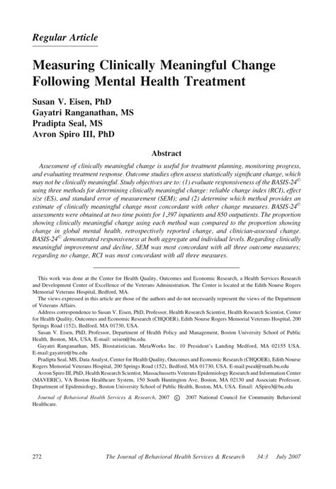 Pdf Measuring Clinically Meaningful Change Following Mental Health