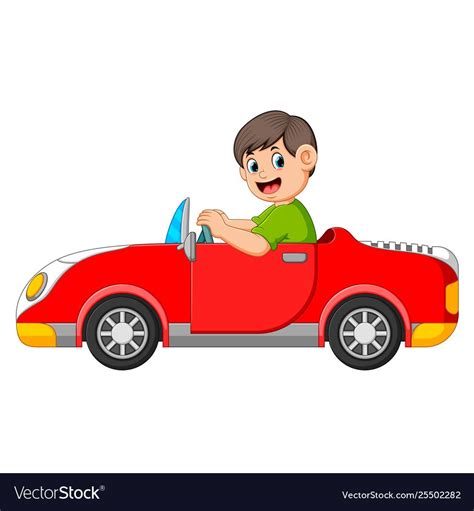 Boy Is Driving Car With Good Posing Vector Image On Vectorstock Car