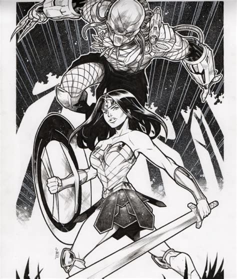 Comicartgallery Wonder Woman Vs Predator By Jim Towe