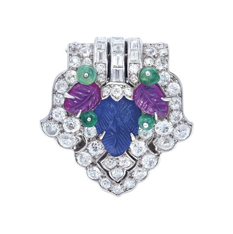 Art DÉco Sapphire Ruby Emerald And Diamond Tutti Frutti Clip Brooch
