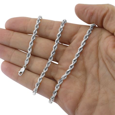 Solid 10k White Gold Mens 5mm Italian Diamond Cut Rope Chain Necklace