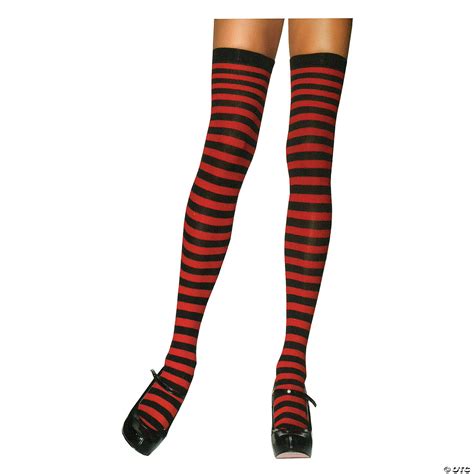 stockings thigh high striped black and red