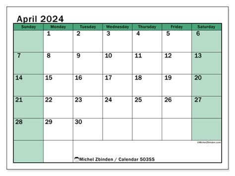 Calendar April 2024 503ss Michel Zbinden Ca