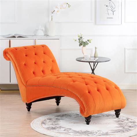 Tufted Chaise Lounge Chair Modern Upholstered Leisure Accent Chair With Solid Wood Legs Button