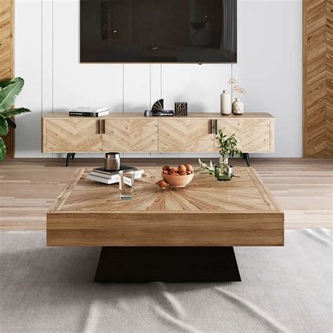 Modern Square Coffee Table With Wooden Top Black And Natural