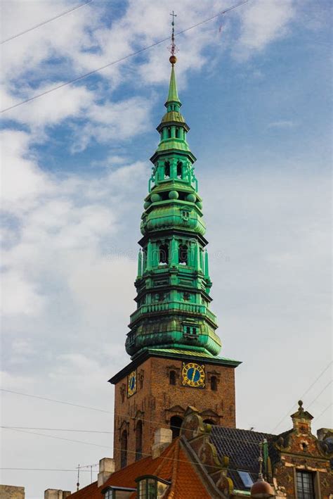Copenhagen Denmark View Of The Landmark Green Spire Of The Former St