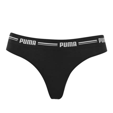 Puma 2 Per Pack Iconic Black Thong Thong Briefs