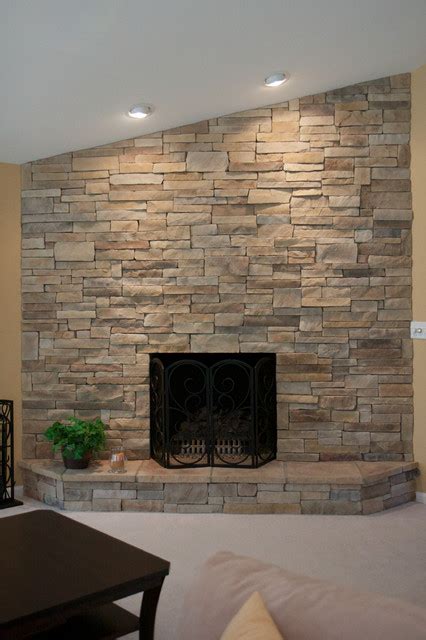 Ledge Stone Dry Stack Stone Fireplaces Traditional Living Room