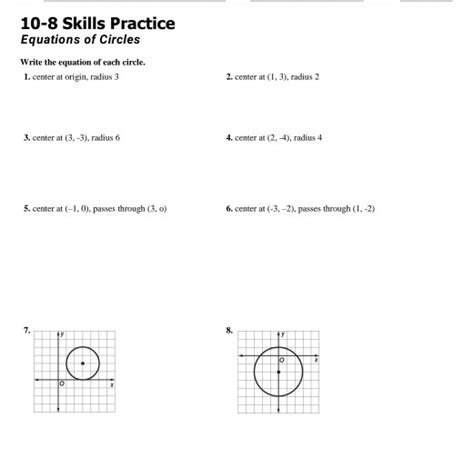 Solved 10 8 Skills Practice Equations Of Circles Write The