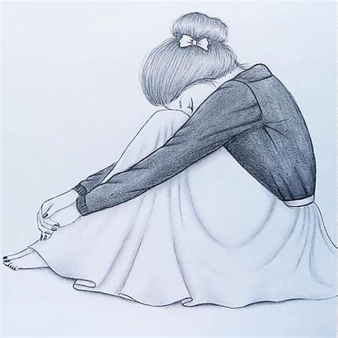 Cartoon Sad Girl Pencil Drawing