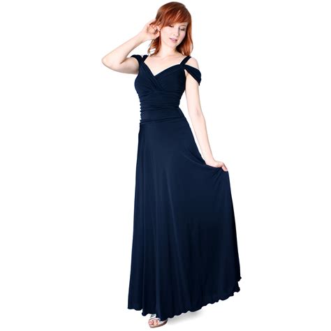 Evanese Womens Elegant Slip On Long Formal Evening Dress With Shoulder