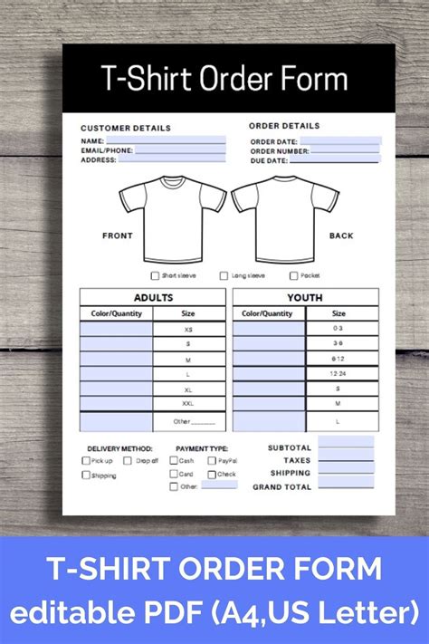 Tshirt Order Form Editable Template Order Fill Out Form Etsy In 2021