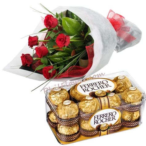 6 Red Rose With Ferrero Box Chocolate Send To Cavite Philippines Rose