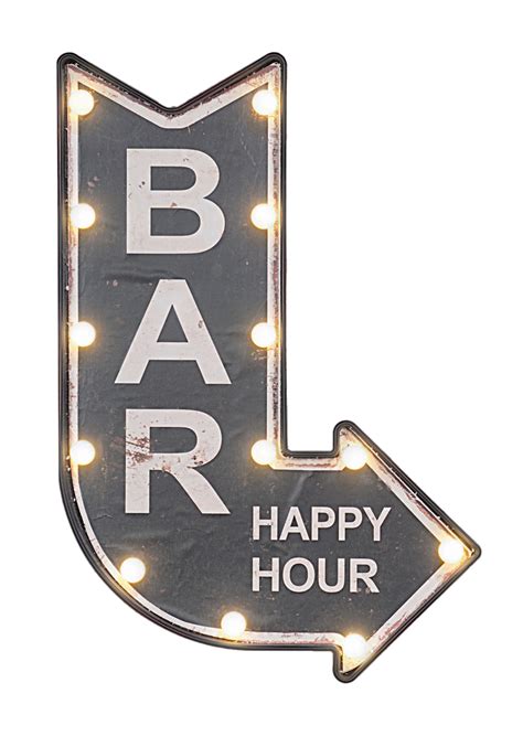 Large Led Light Up Arrow Bar Sign Wall Plaque Pub Decor Retro Happy
