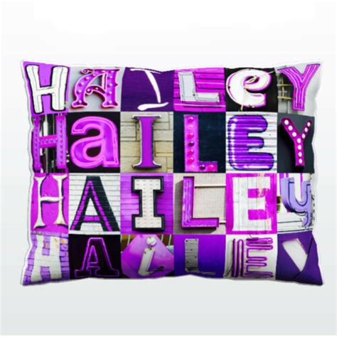 Personalized Pillow Featuring The Name Hailey In Photos Of Purple Sign