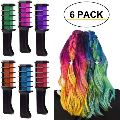 6pcs Hair Chalk Comb Temporary Hair Color Washable Non Toxic Mini Hair Dye Comb For Kids Teens