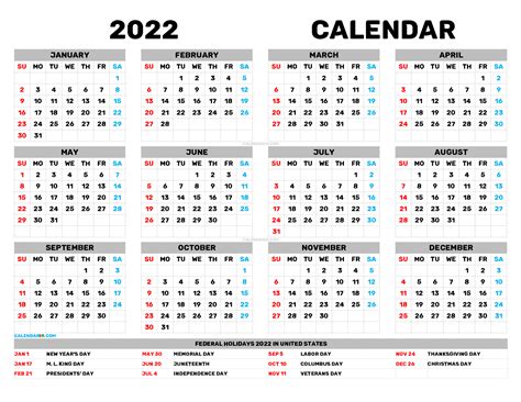 2022 Calendar Printable Pdf 2022 Calendar Printable One Page Usa 2022