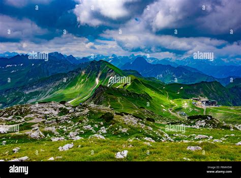 Panorama View From Nebelhorn Mountain And Landscape Scenery Of Alps In