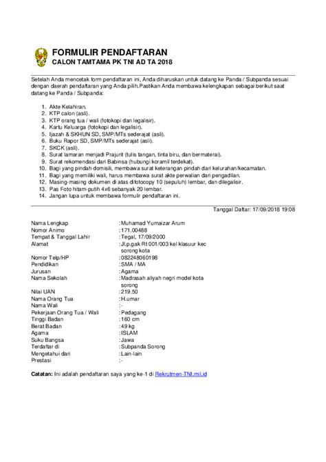 Download contoh surat lamaran menjadi anggota bintara polri 2020 pdf. Contoh Surat Lamaran Menjadi Prajurit Tamtama Tni Ad 2020 - Berbagi Contoh Surat