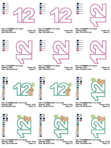 Numbers Embroidery Designs Set Number Applique Design Etsy