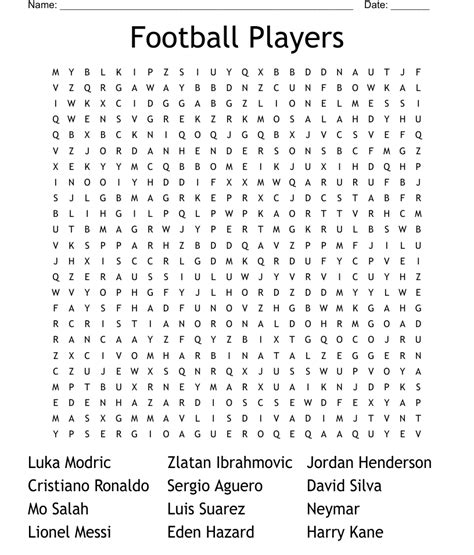 Football Players Word Search WordMint