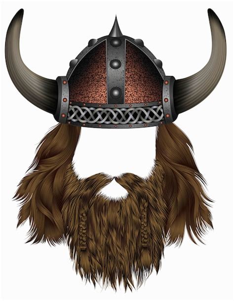 Premium Vector Viking In Horned Helmet And Wig With Beard