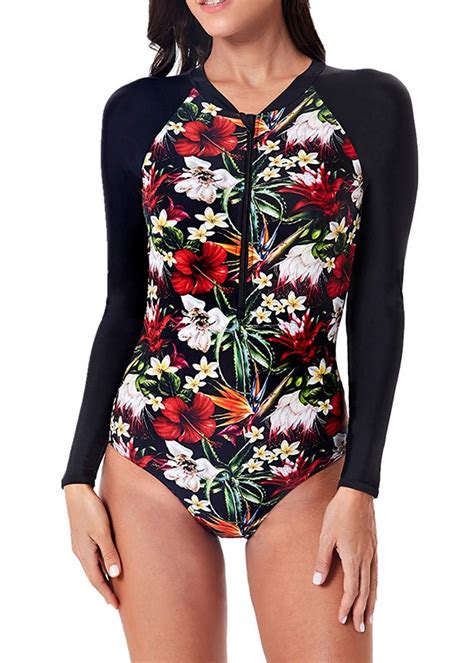 Panax Womens Long Sleeve Swimsuit Tummy Control Bathsuitdivingwear With Preformed Softcups