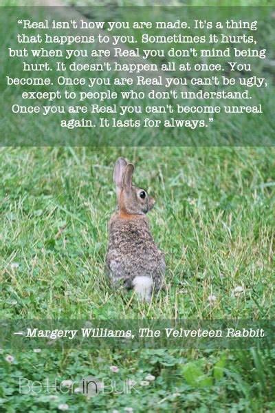 Rabbit quotations by authors, celebrities, newsmakers, artists and more. Real Isn't How You Are Made - Velveteen Rabbit Quote #WW