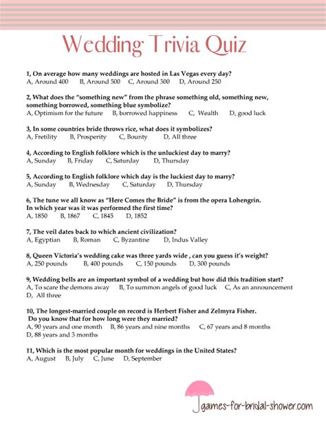 How many of these can you guess correctly? Free Printable Wedding Trivia Quiz
