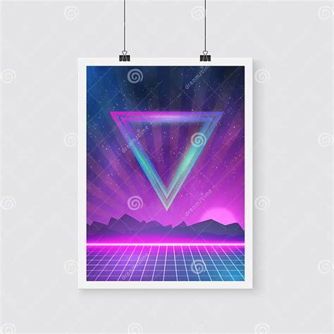 Retro Disco 80s Neon Poster Made In Tron Style With Triangles Stock