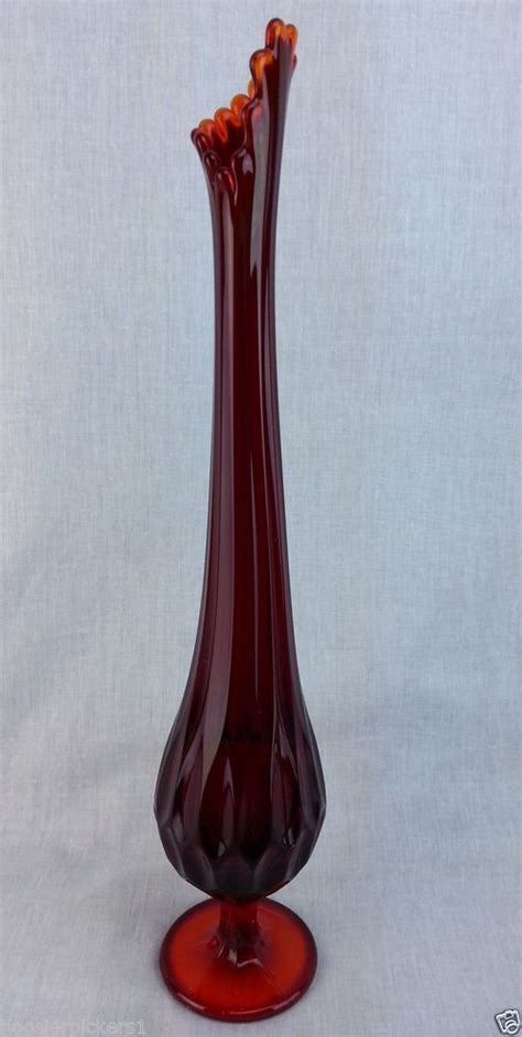 Vintage Amberina Ruby Red Swung Stretch Glass Vase Art Deco 17 1 2 Tall Viking Glass Glass