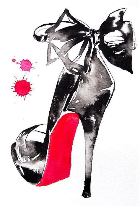 Black High Heel Art Print Watercolor Fashion Illustration Beauty Patent